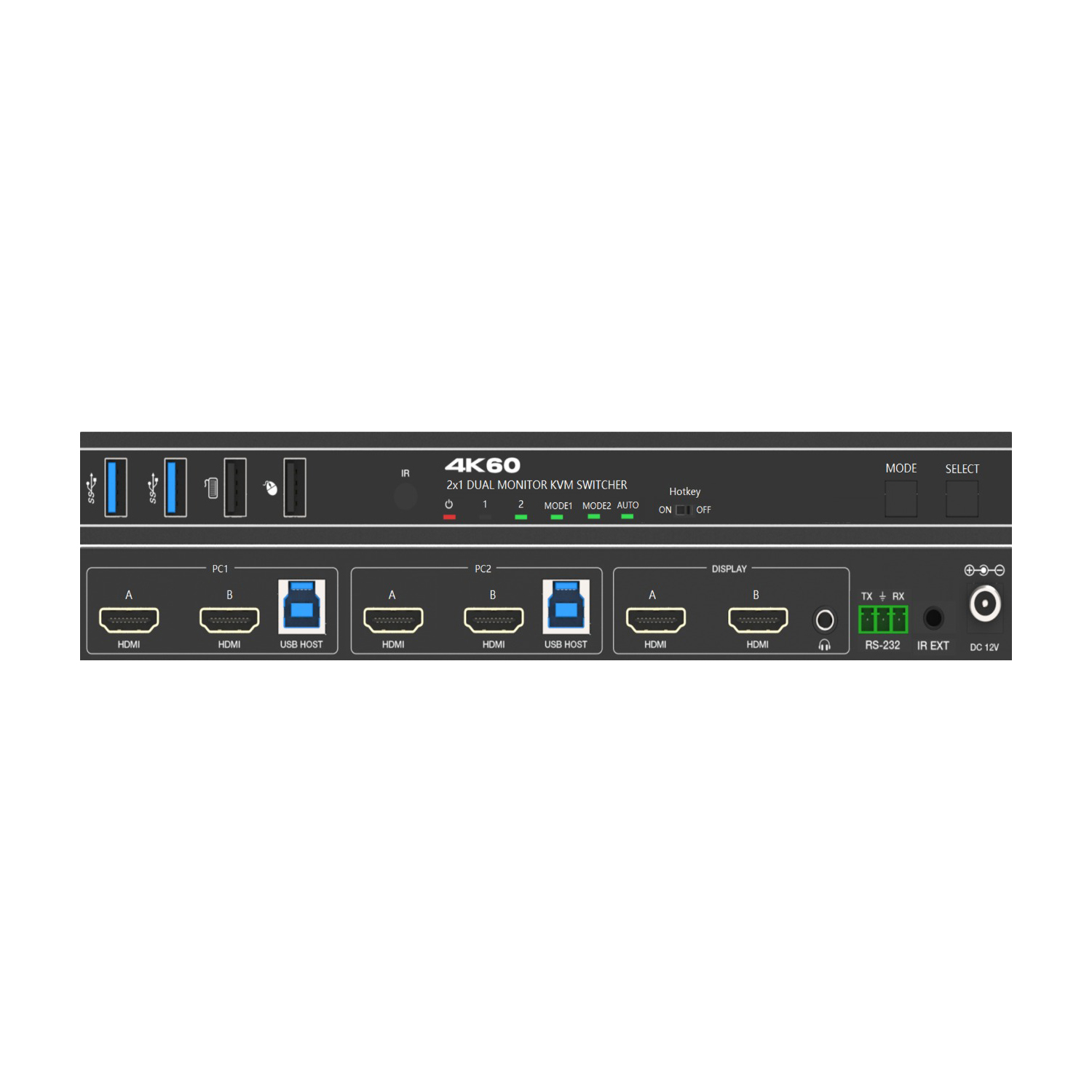 Переключатель KVM, HDMI 2.0b 2х2, USB 3.0 Prestel KVM-4KU3H22