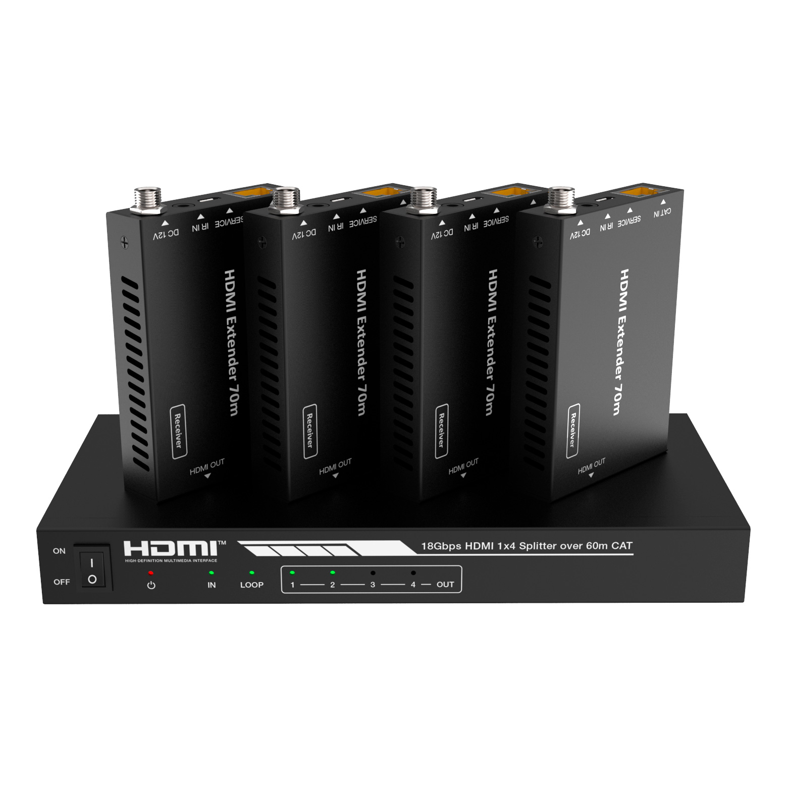 Набор из (1) сплиттера HDMI 2.0 1:4 HDBT и (4) приемников, Prestel SP-H2-14T60