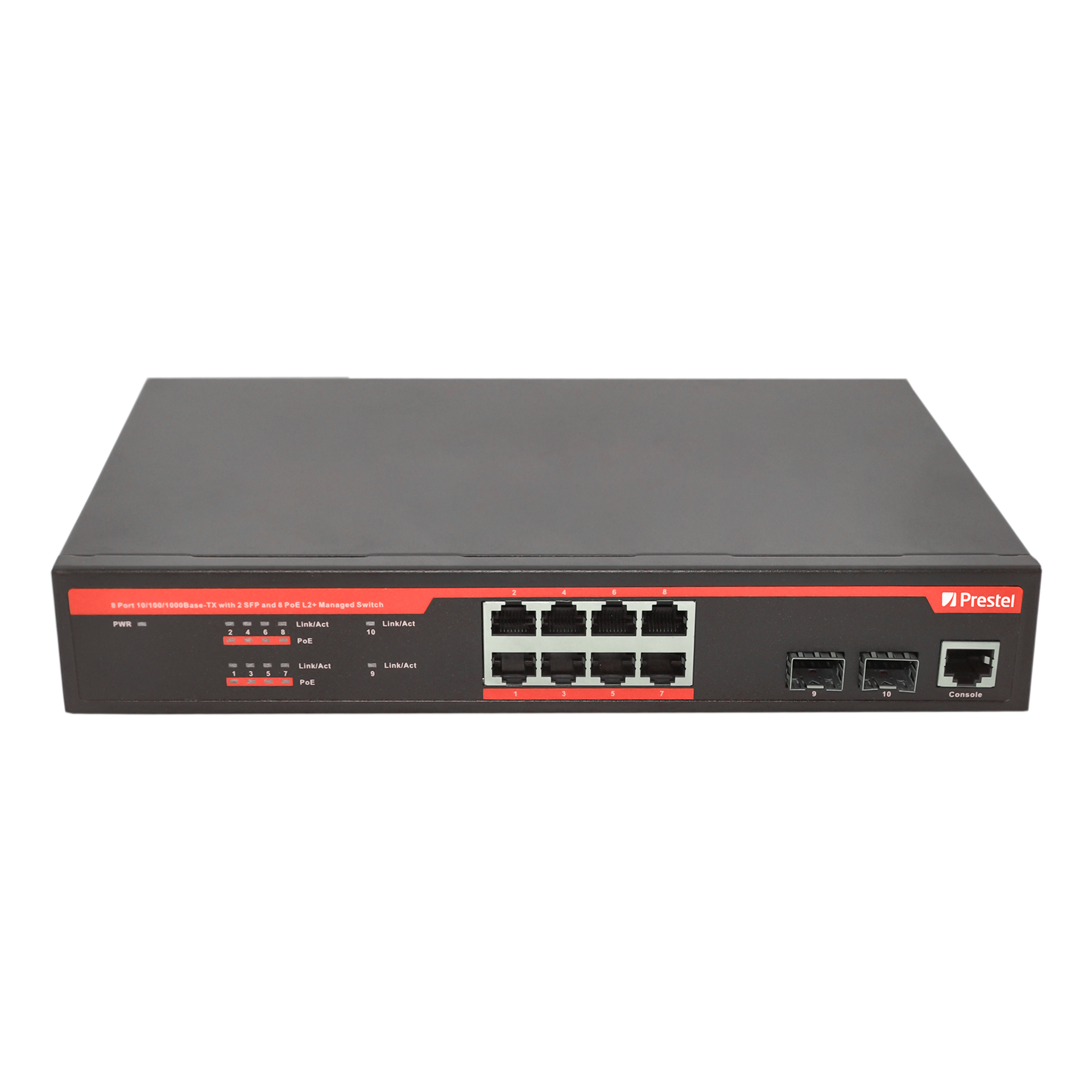 Управляемый 8-портовый сетевой коммутатор PoE L2+ 270 Вт, Prestel NS2-8C1-270P-2F1