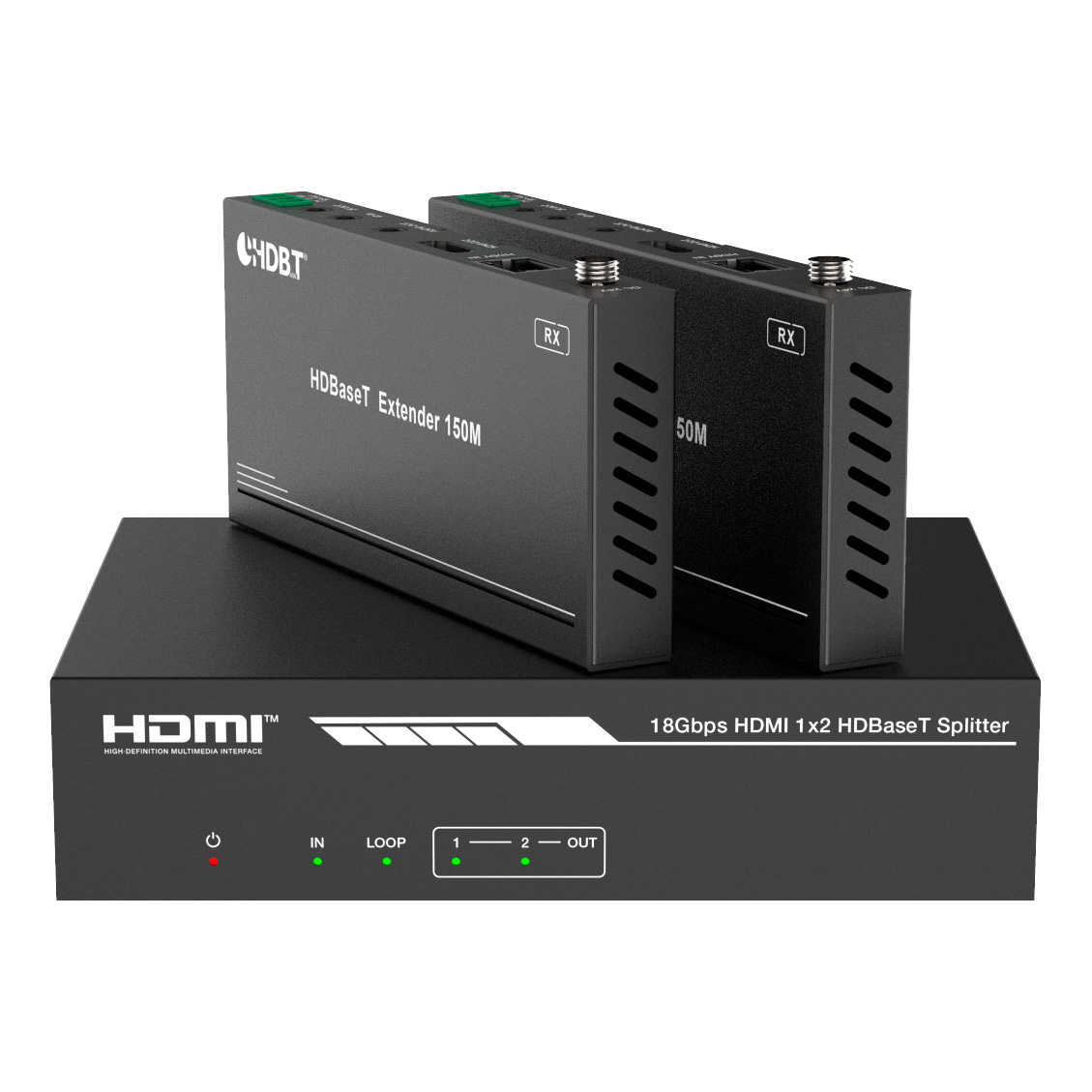 Набор из (1) сплиттера HDMI 2.0 1:2 HDBaseT и (2) приемников, Prestel SP-H2-12T150: купить в Москве