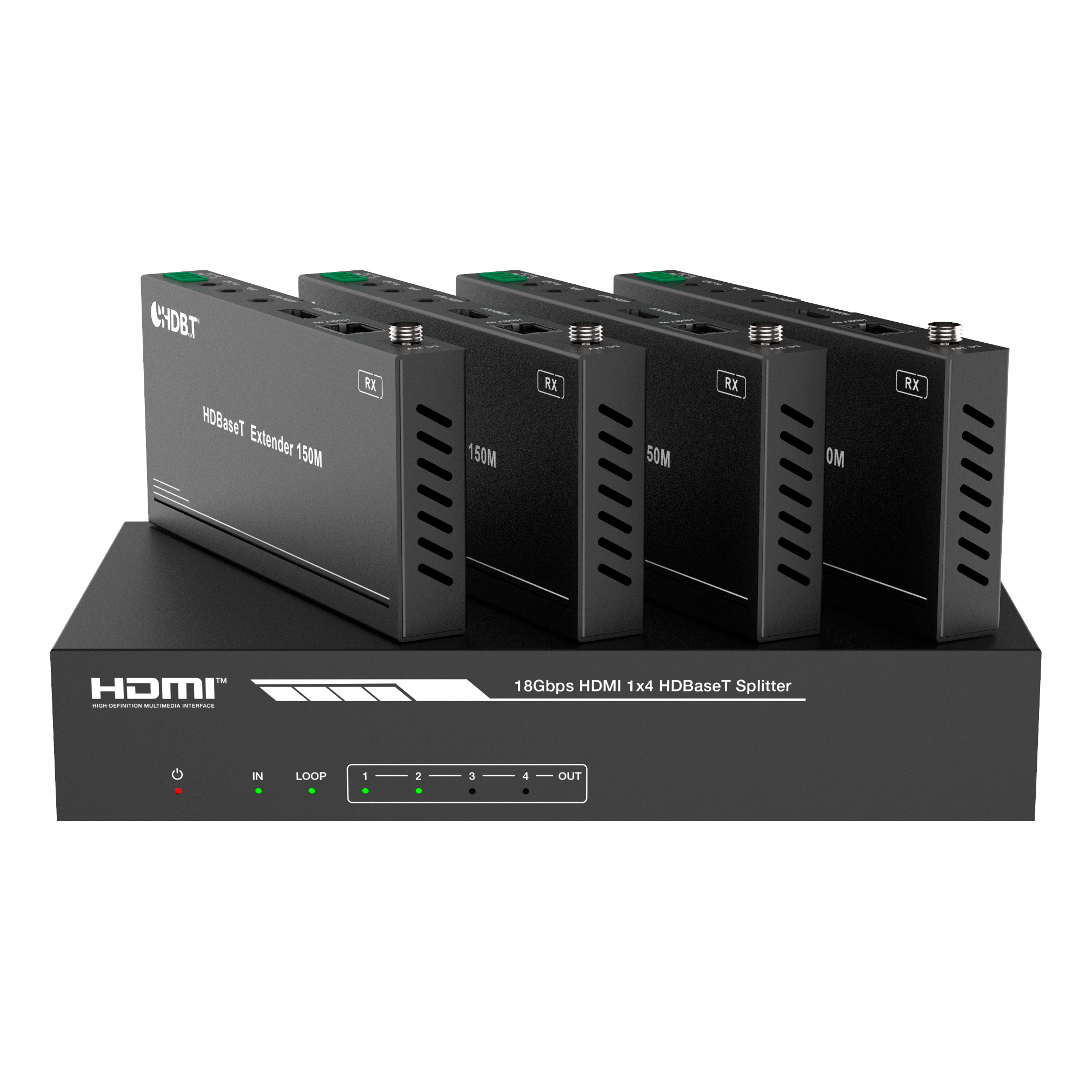 Набор из (1) сплиттера HDMI 2.0 1:4 HDBaseT и (4) приемников, Prestel SP-H2-14T150: купить в Москве