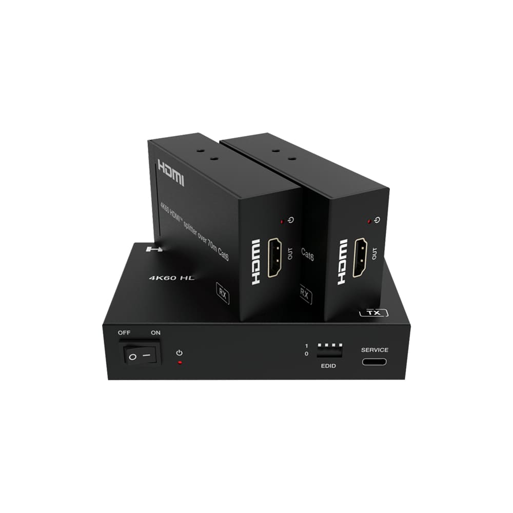 Набор из (1) сплиттера HDMI 2.0 1:2 HDBT и (2) приемников, Prestel SP-H2-12T70