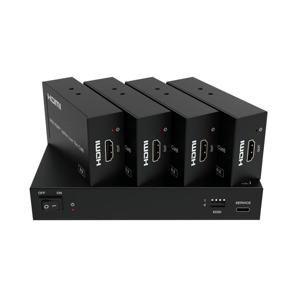 Набор из (1) сплиттера HDMI 2.0 1:4 HDBT и (4) приемников, Prestel SP-H2-14T70