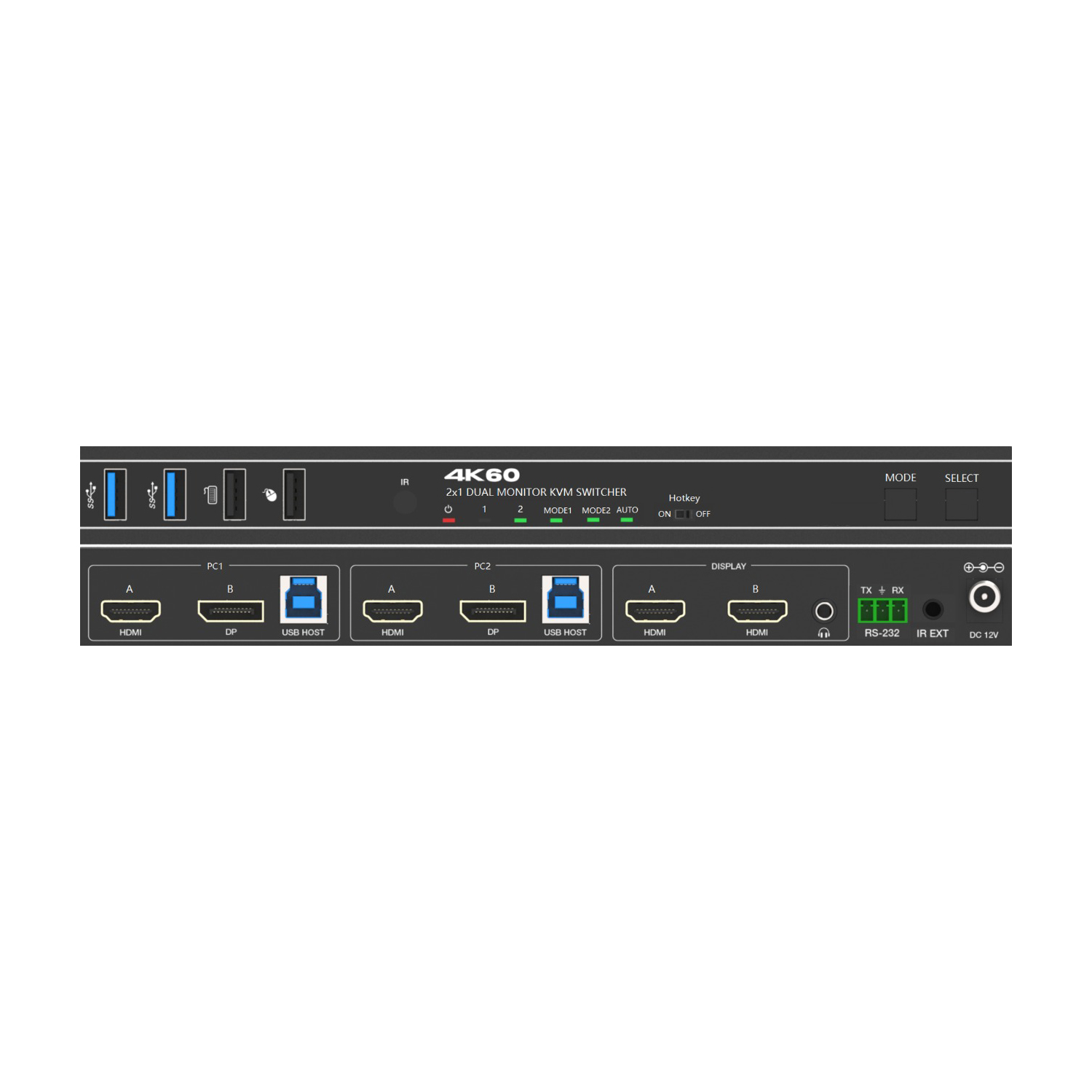 Переключатель KVM, HDMI 2.0b, DP, 2х2, USB 3.0 Prestel KVM-4KU3HDP22