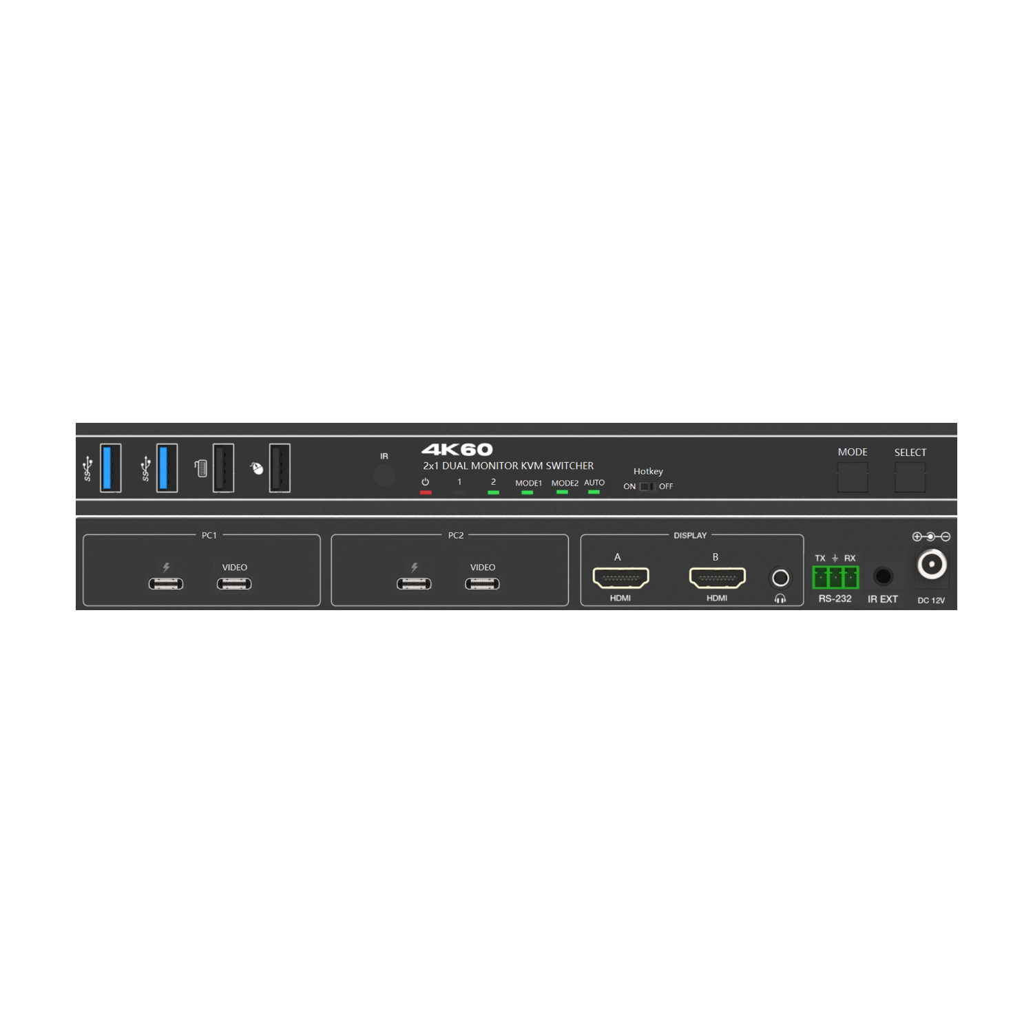 Переключатель KVM, USB-C, 2х2, Prestel KVM-4KU22