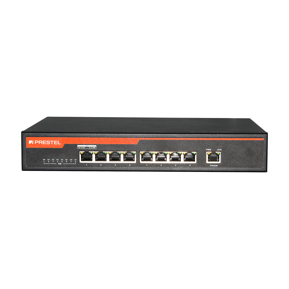 Управляемый 8-портовый сетевой коммутатор PoE L3 SDVoE 150 Вт, Prestel NS3-SDV-8C10-150P