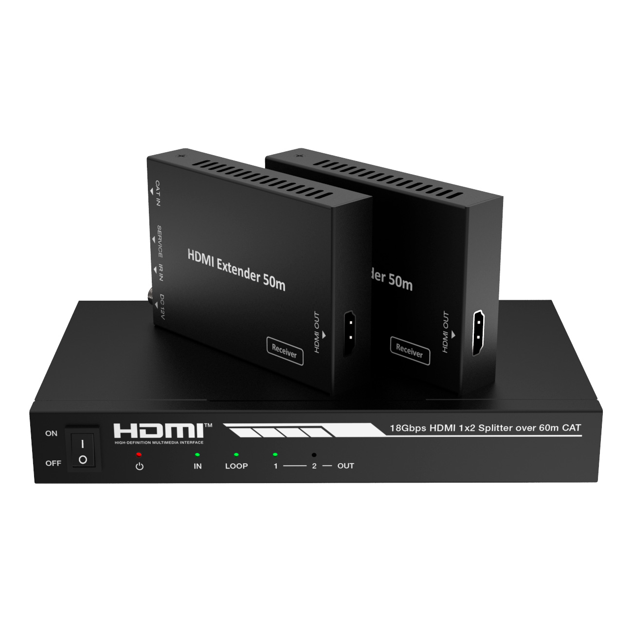 Набор из (1) сплиттера HDMI 2.0 1:2 HDBT и (2) приемников, Prestel SP-H2-12T60