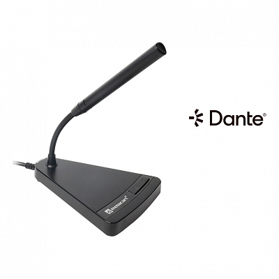 Микрофон на подставке с интерфейсом Dante, с выключателем и индикацией, чёрный, Relacart TDN3