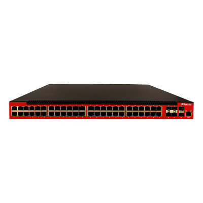 Управляемый 48-портовый + 6 uplink сетевой AV коммутатор PoE L3 1600 Вт Prestel NS3-AV-48C1-1600P-6F10