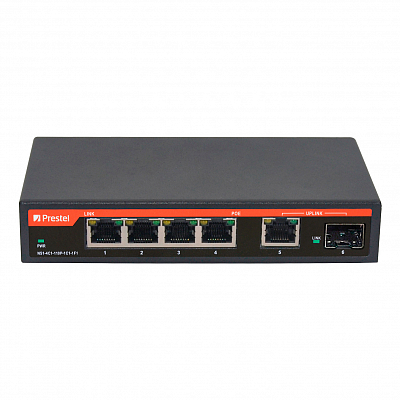 Неуправляемый 4-портовый сетевой коммутатор PoE L2 96 Вт, Prestel NS2-4C1-96P-1F1-1C1