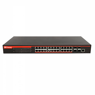 Управляемый 24-портовый сетевой коммутатор PoE L2+ 450 Вт Prestel NS2-24C1-450P-4F10
