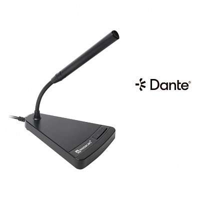 Микрофон на подставке с интерфейсом Dante, с выключателем и индикацией, чёрный, Relacart TDN3