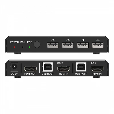 Переключатель KVM, HDMI 2.0b 2x1, USB 2.0, Prestel KVM-4K21H