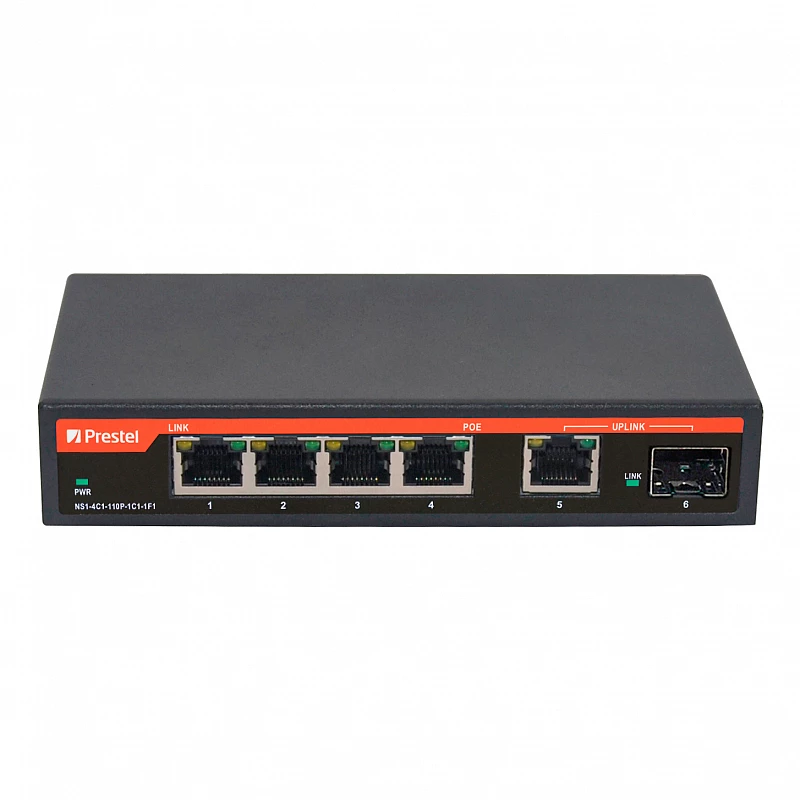 Неуправляемый 4-портовый сетевой коммутатор PoE L2 96 Вт, Prestel NS2-4C1-96P-1F1-1C1: купить в Москве