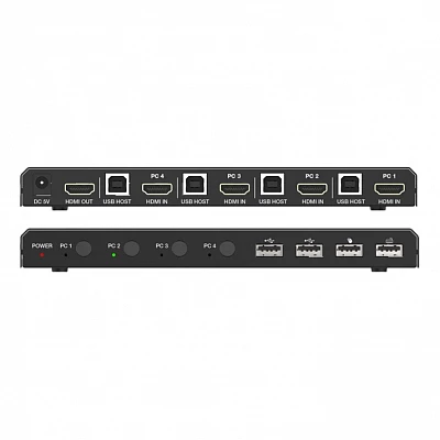Переключатель KVM, HDMI 2.0b 4x1, USB 2.0, Prestel KVM-4K41H