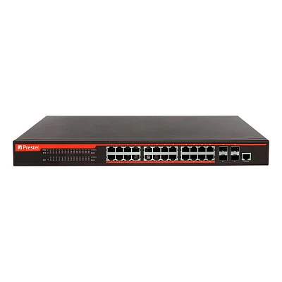Управляемый 24-портовый сетевой коммутатор PoE L3 450 Вт Prestel NS3-24C1-450P-4F10