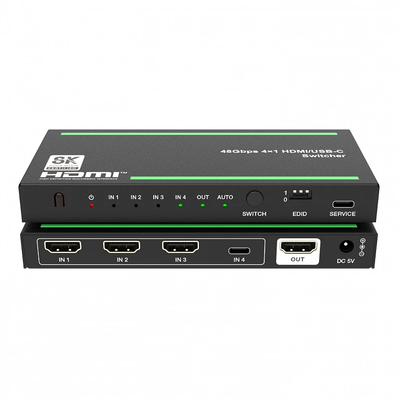 Коммутатор 4x1 HDMI 2.1, HDCP 2.3, Type-C, Lideo SW41HC-8K: купить в Москве